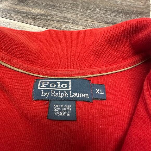 Vintage‎ 90s Polo Ralph Lauren Red Men XL 1/4 Zip Mock Rib Pony Sweater Preppy - Picture 3 of 9